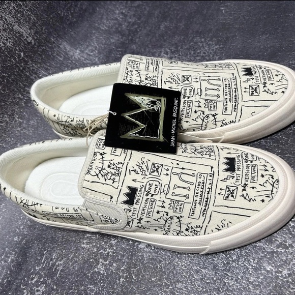 NWT Uniqlo x Jean-Michel Basquait Cotton Canvas Slip-On Shoes Men US 9 Off-White - Picture 1 of 11